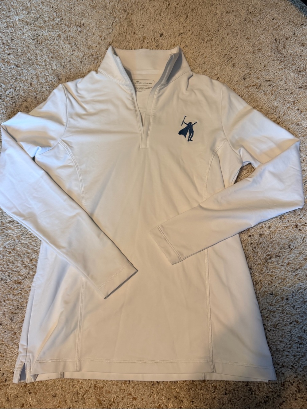 Peter Millar White Quarter-Zip Pullover with Navy Logo